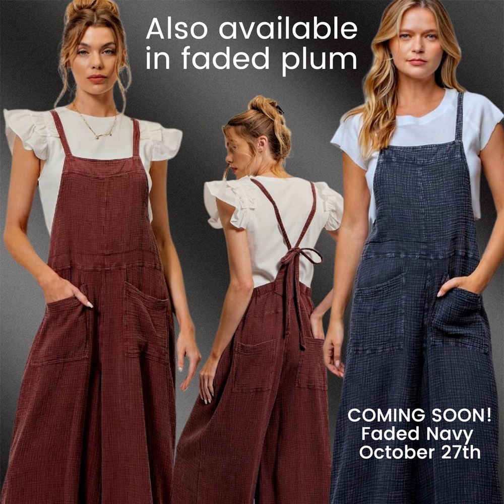 EASEL "Here I Am" Mineral Washed Lightweight Wide Leg Adjustable Straps Tie Back - Picture 16 of 16